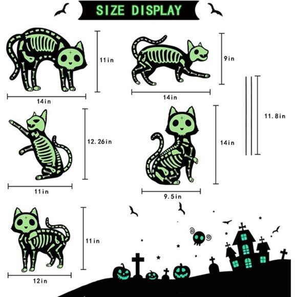 Outdoor Halloween Decorations Yard Signs - 5pcs Glow in The Dark Skeleton Black - Picture 2 of 6